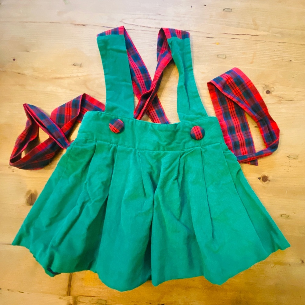 Beaufort Bonnet Company Holiday  Skirt – Green Corduroy with Plaid Stra